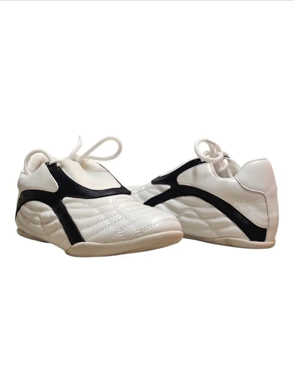 Quilted White Sneakers With Black Contrast Detailing Womens Casual Athletic Shoe